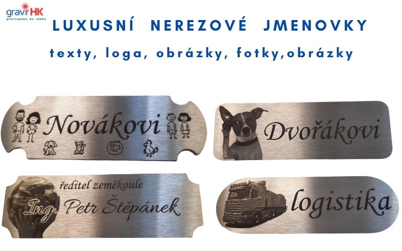 Nerezové jmenovky na dveře s gravírováním.